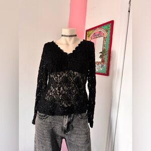 Black Lace Long Sleeve Top
